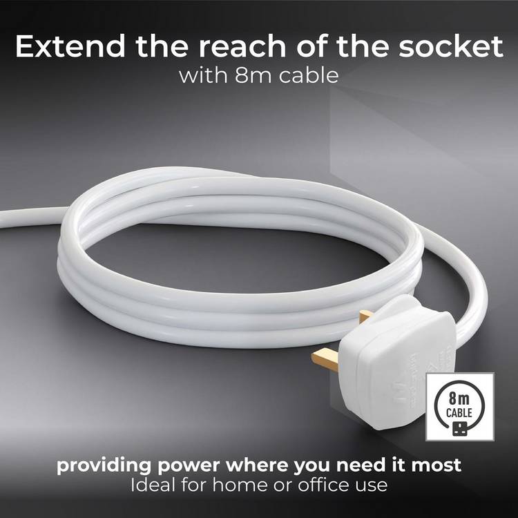 Masterplug 1 socket 8m extension lead, imported from the UK