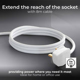 Masterplug 1 socket 8m extension lead, imported from the UK