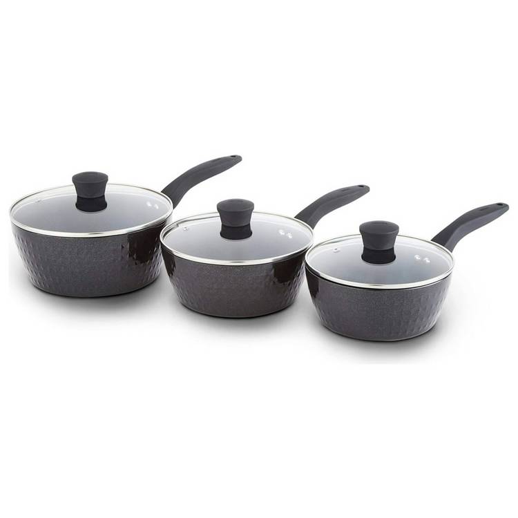 Tower Diamo 3-piece saucepan set black - British product