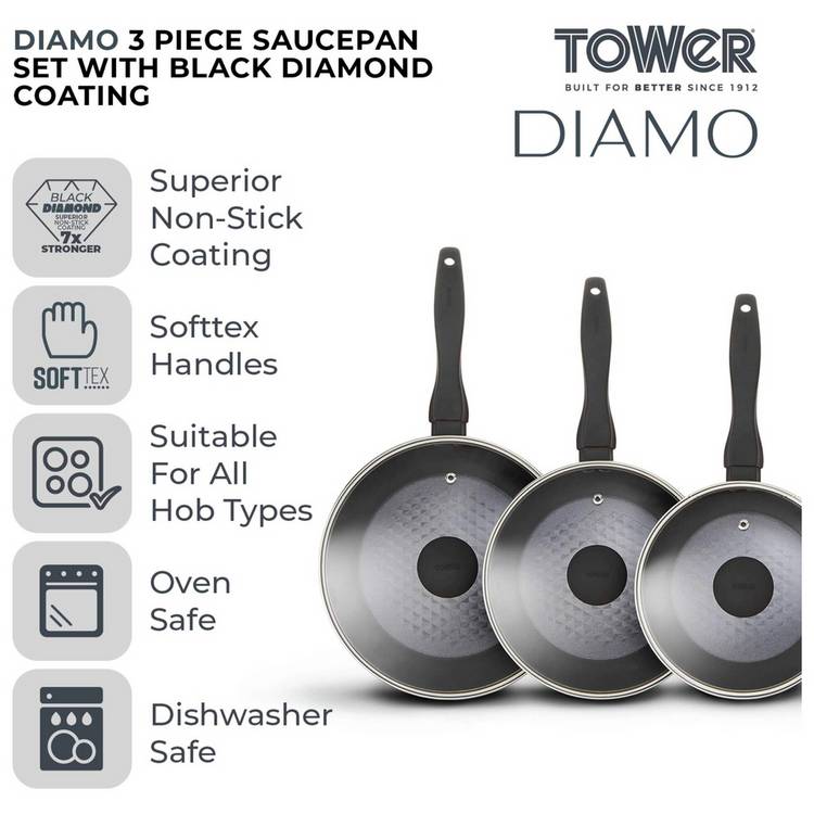 Tower Diamo 3-piece saucepan set black - British product