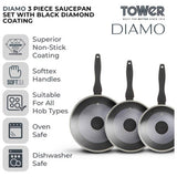 Tower Diamo 3-piece saucepan set black - British product