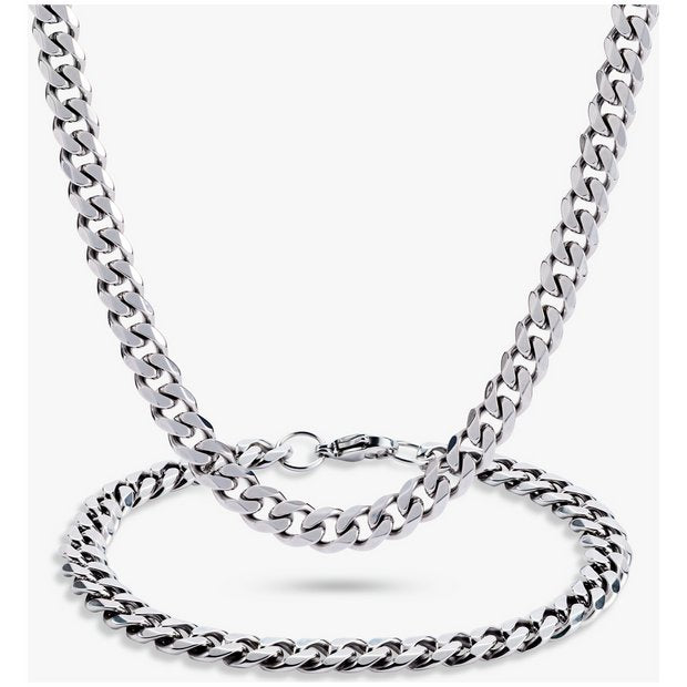 Revere men's diamond cut curb chain and bracelet set (British brand)