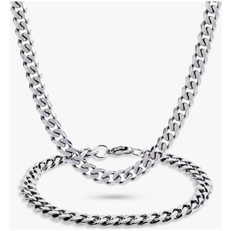 Revere men's diamond cut curb chain and bracelet set (British brand)