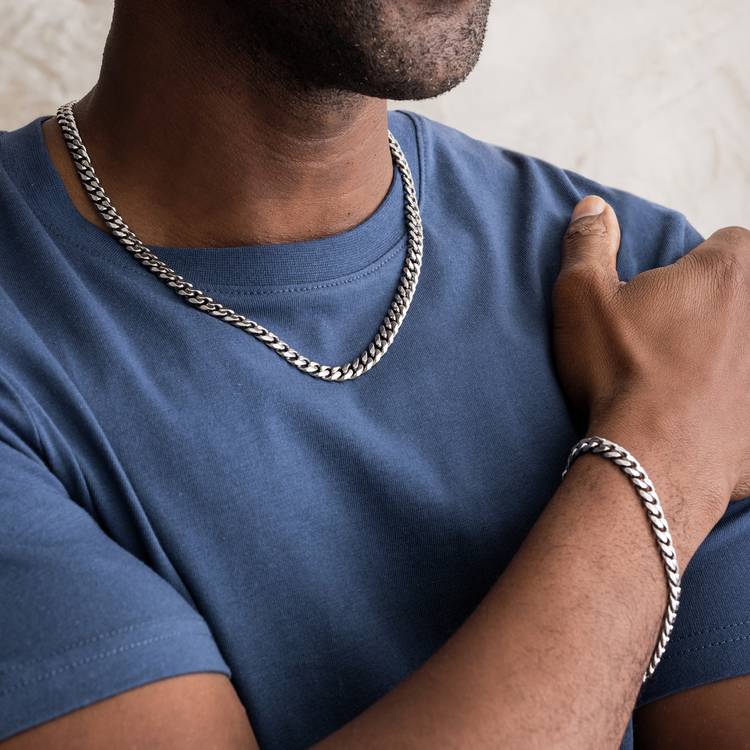 Revere men's diamond cut curb chain and bracelet set (British brand)