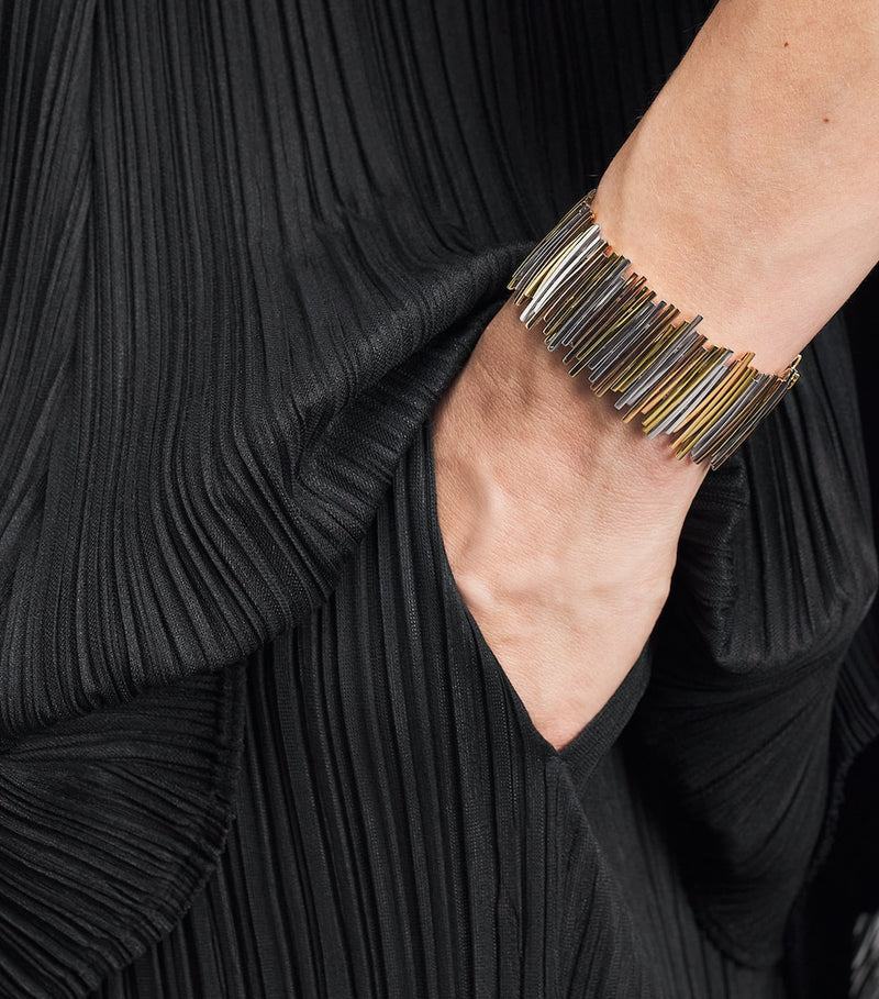 Suzanne Kalan mixed gold wide cuff bangle, imported from the UK