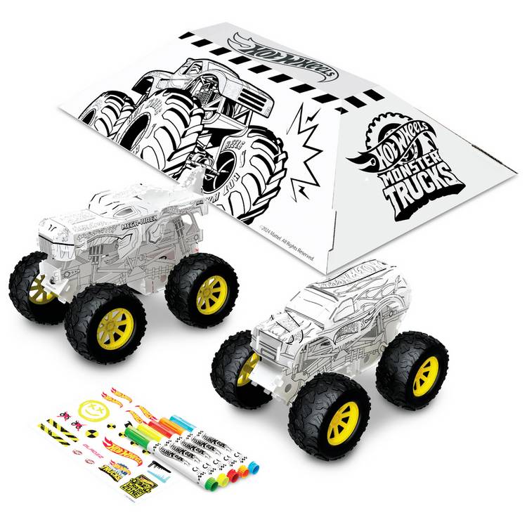 Hot Wheels monster truck custom twin pack with ramp and pens, imported from the UK