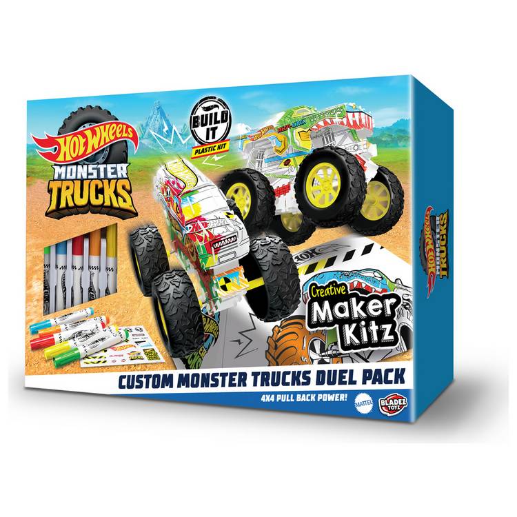 Hot Wheels monster truck custom twin pack with ramp and pens, imported from the UK