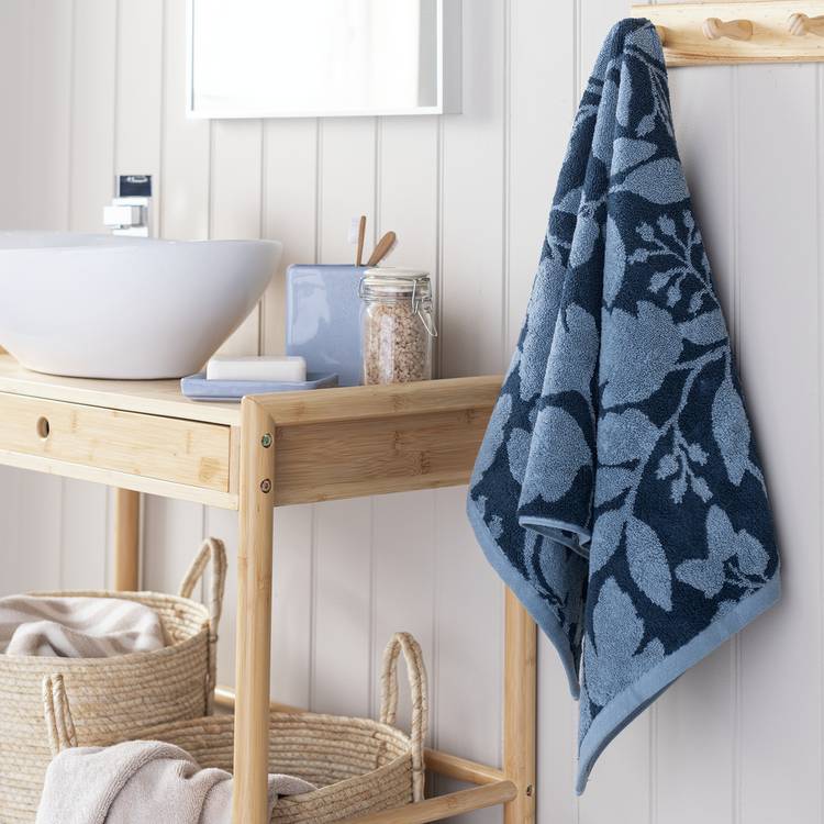 Habitat foliage hand towel navy 90cm x 50cm (British brand)