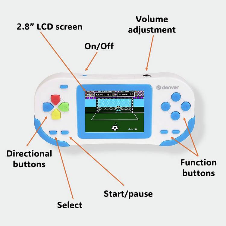 Denver GMP-295 handheld gaming console white and blue (British brand)