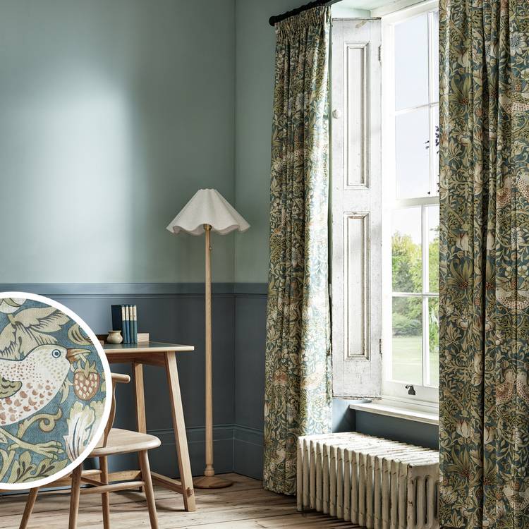 Habitat x Morris & Co. blue curtains Strawberry Thief print - British product