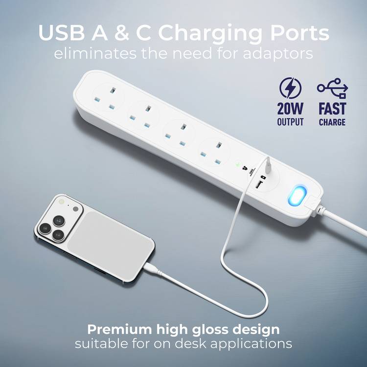 Masterplug extension lead with surge protection and USB - British product