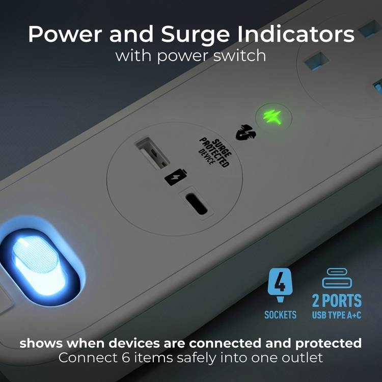 Masterplug extension lead with surge protection and USB - British product