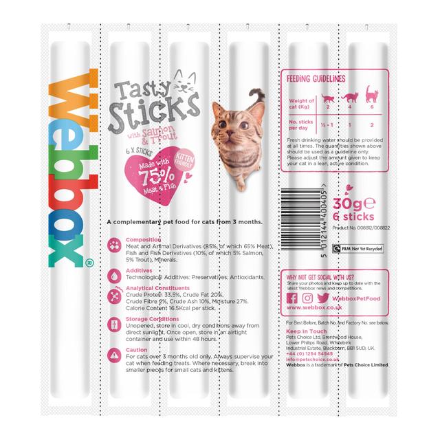Webbox Tasty Sticks with Salmon & Trout Semi-Moist Cat Treats 30g GOODS M&S