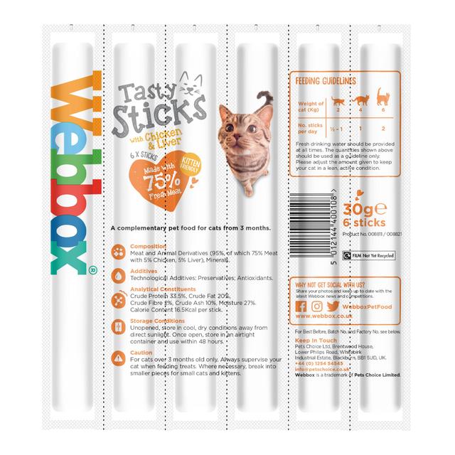 Webbox Tasty Sticks with Chicken & Liver Semi-Moist Cat Treats 30g GOODS M&S