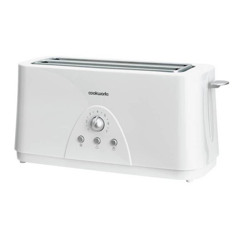 Cookworks long slot 4 slice toaster white - British product