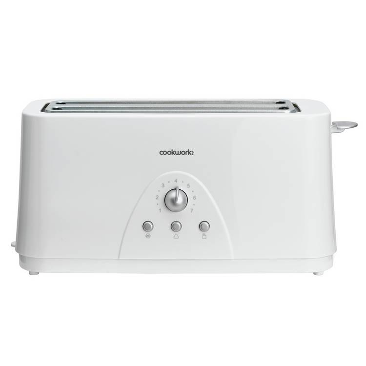Cookworks long slot 4 slice toaster white - British product