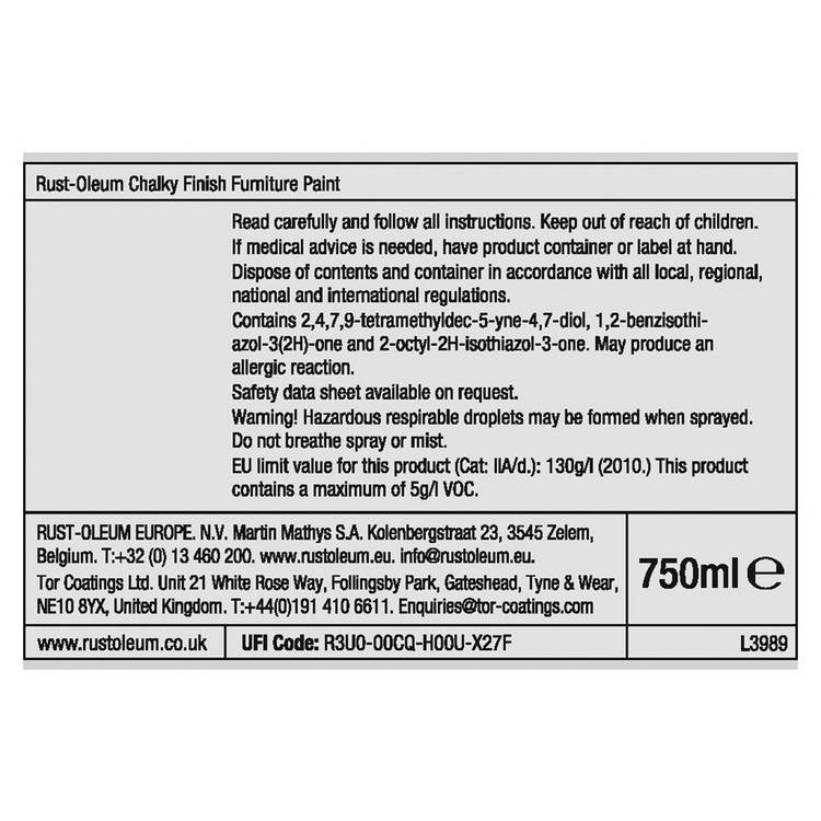 Rust-Oleum Furniture Paint Winter Grey 750ml - British product