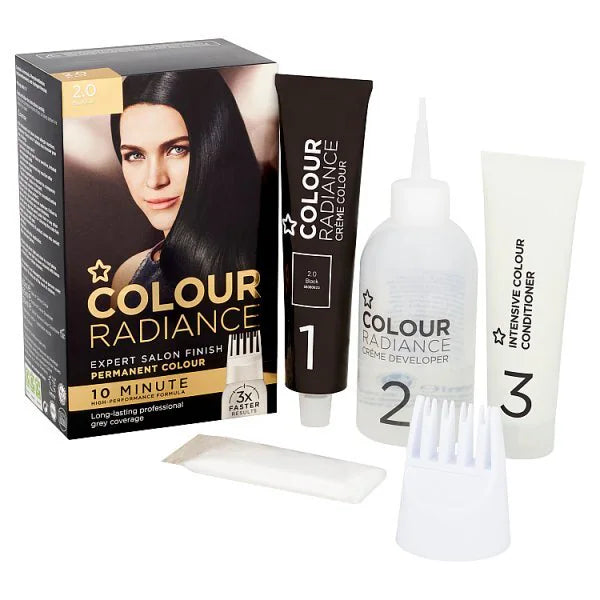 Superdrug Colour Radiance black permanent hair dye kit (British brand)