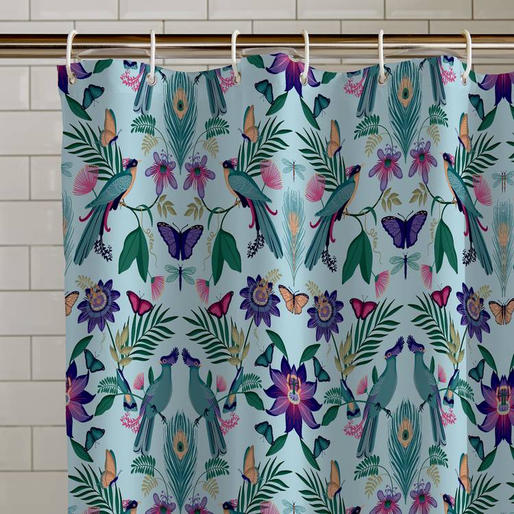 Catherine Lansfield Maya Tropical shower curtain blue 180cm - British product