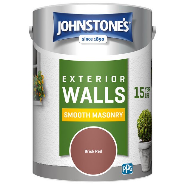 Johnstone's smooth masonry paint Brick Red 5L - British product