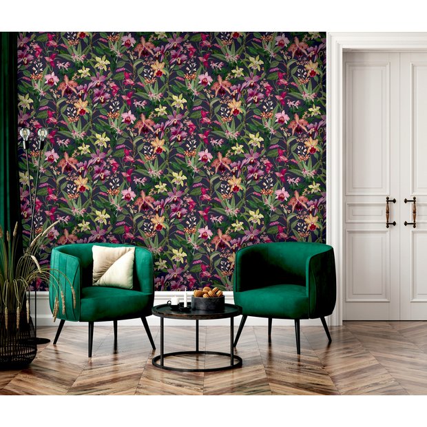 RHS botanical wallpaper purple orchid roll, UK version