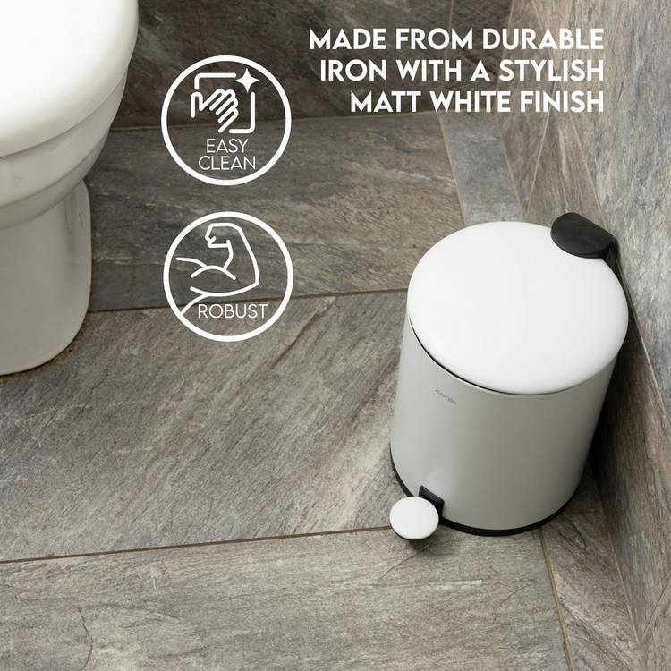 Addis bathroom pedal bin white 5L (British brand)