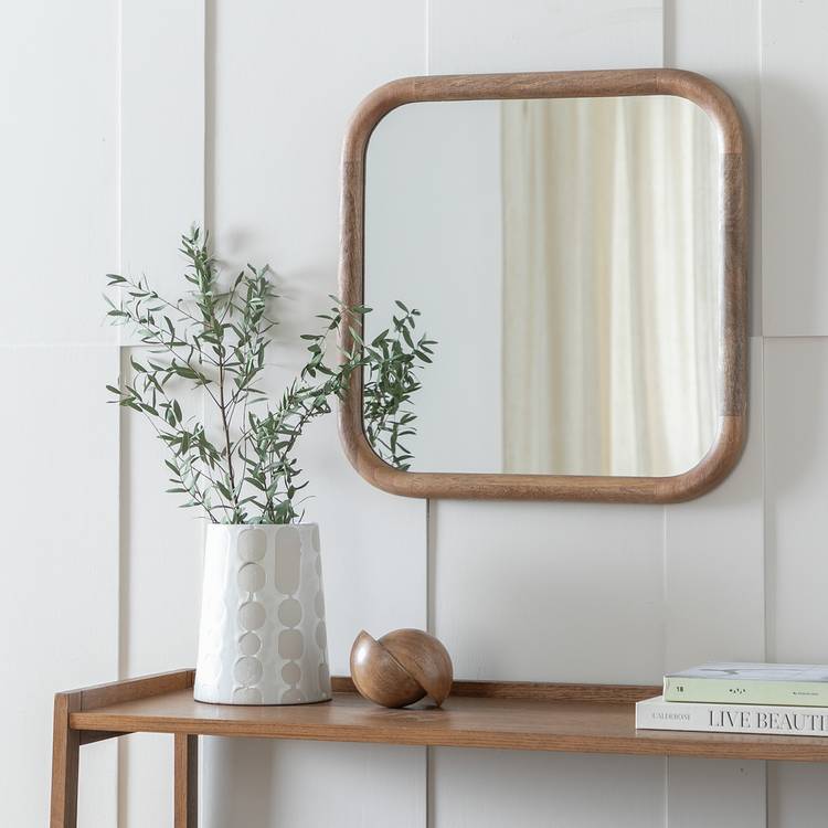 Habitat brown chunky mango wood wall mirror 50x50cm, UK version