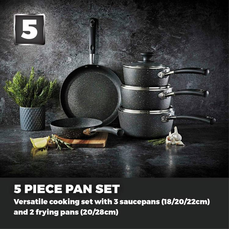 Tower 5 piece aluminium pan set in black, imported from the UK