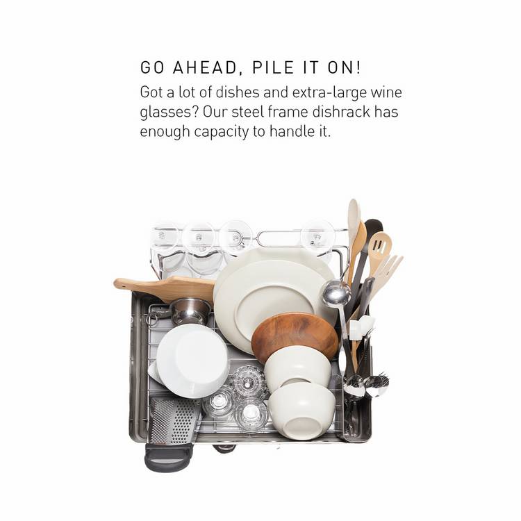 Simplehuman steel frame dish rack brushed steel, imported from the UK