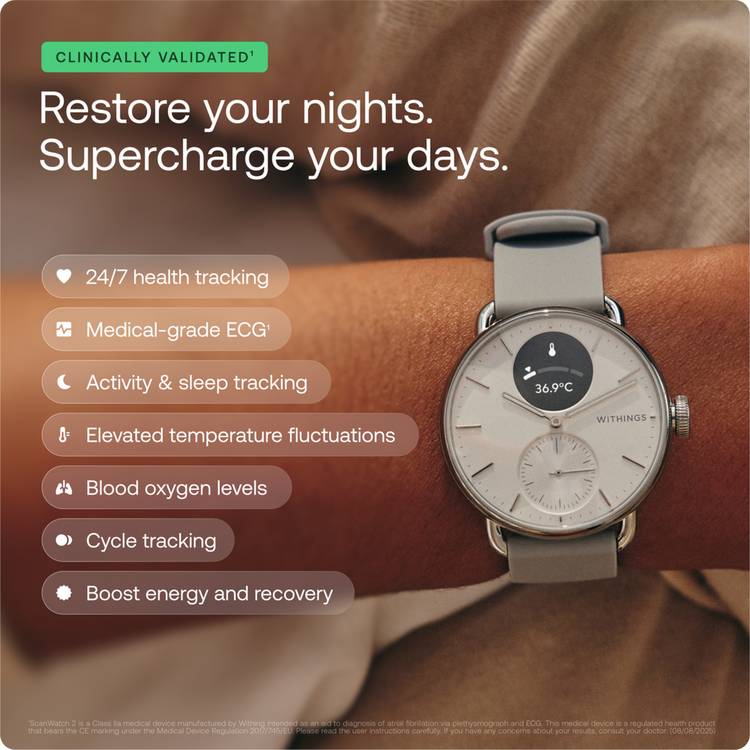 Withings ScanWatch 2 42mm smart watch pearl white grey (British brand)