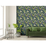 RHS Flower Medley Navy wallpaper 50cm x 10m, imported from the UK