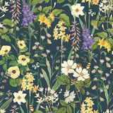 RHS Flower Medley Navy wallpaper 50cm x 10m, imported from the UK