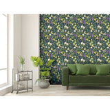 RHS Flower Medley Navy wallpaper 50cm x 10m, imported from the UK
