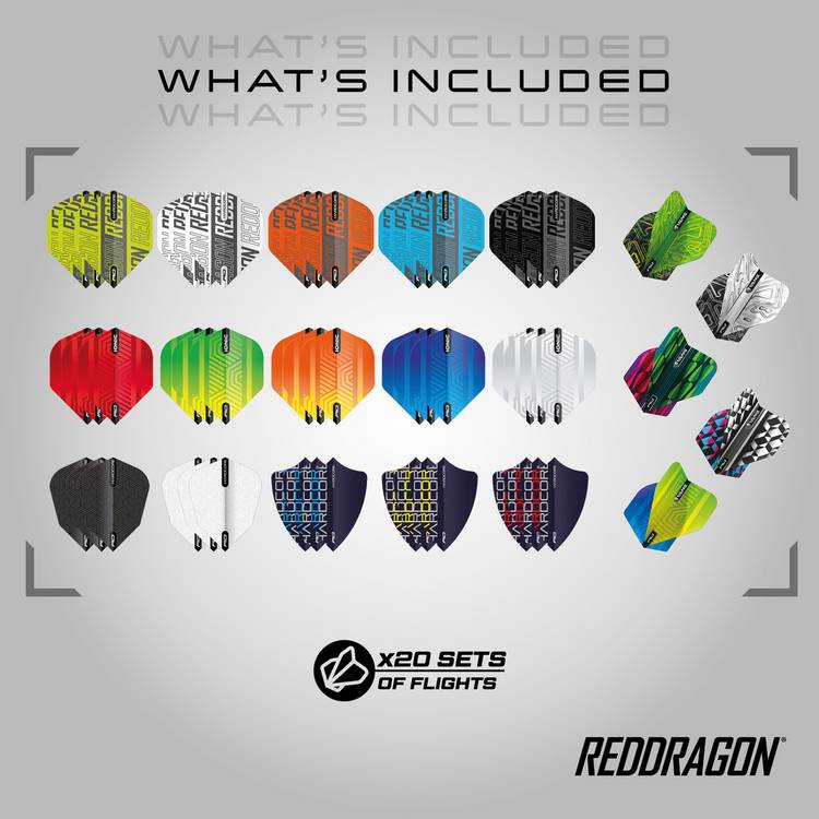 Red Dragon 20pc dart flight collection, UK version