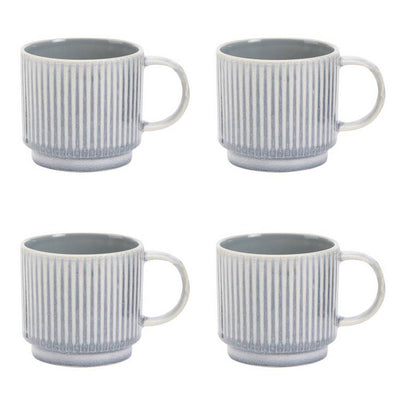Argos Argos Home Ribbed Reactive Set of 4 Stoneware Mugs - Grey 380ml- Buy online at McGrocer