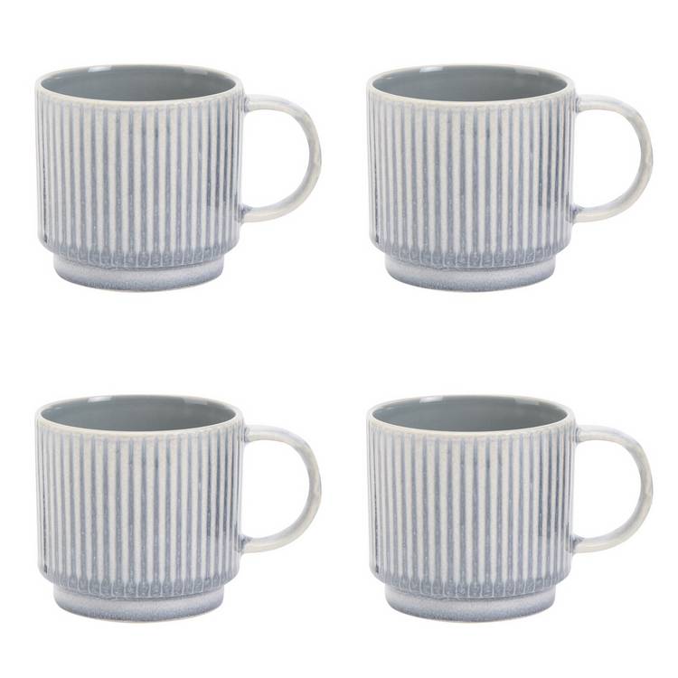Argos Home stoneware mugs set of 4 ribbed grey 380ml (British brand)