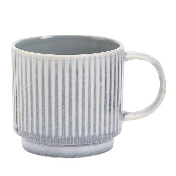 Argos Home stoneware mugs set of 4 ribbed grey 380ml (British brand)