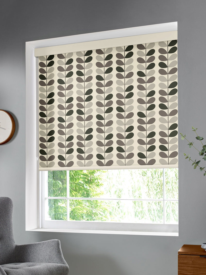 Orla Kiely grey multi stem made to measure roller blind - British product