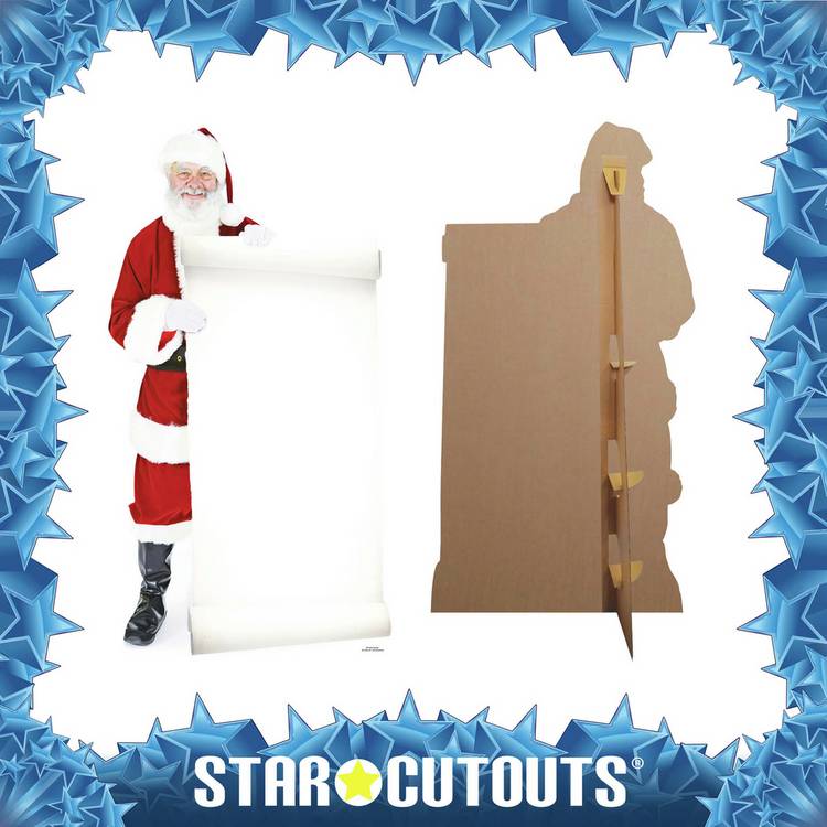 Star Cutouts life-size Santa cardboard cutout with blank sign (British brand)