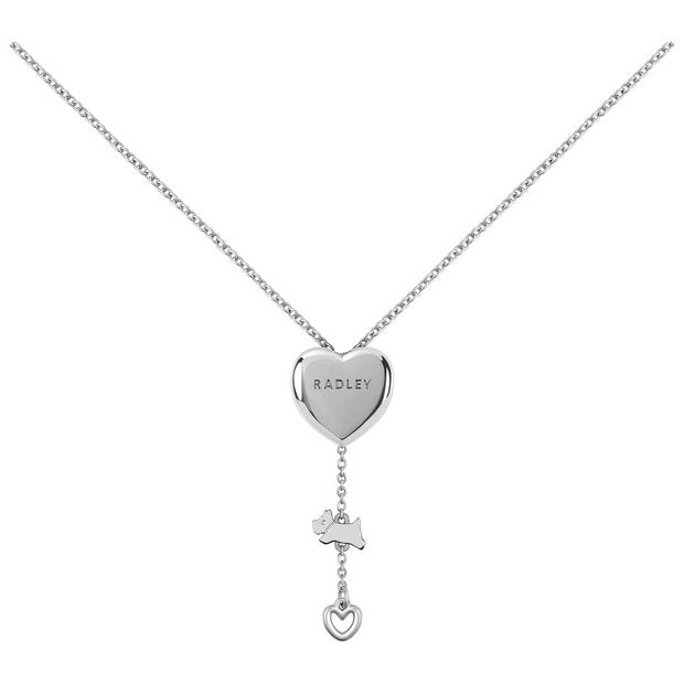 Radley silver plated heart lariat pendant necklace 51cm, imported from the UK