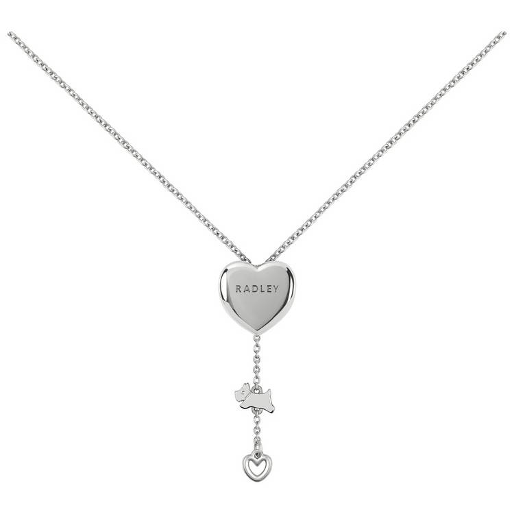 Radley silver plated heart lariat pendant necklace 51cm, imported from the UK
