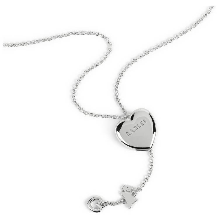 Radley silver plated heart lariat pendant necklace 51cm, imported from the UK
