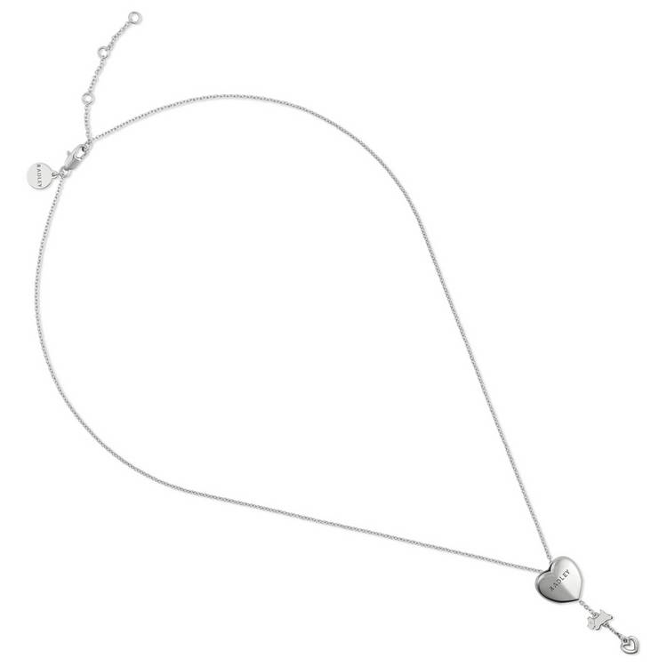 Radley silver plated heart lariat pendant necklace 51cm, imported from the UK