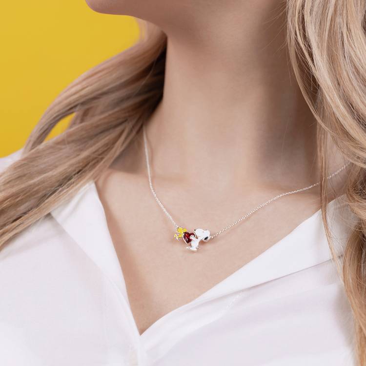 Revere Peanuts Snoopy Woodstock heart charm necklace 18in (British brand)