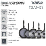 Tower Diamo non stick pan set 5 piece aluminium black, UK version