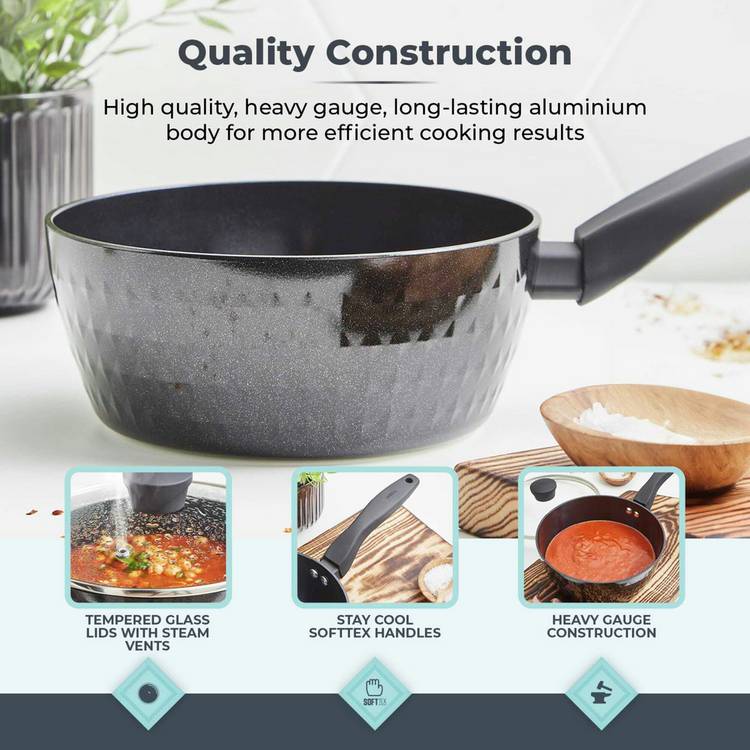 Tower Diamo non stick pan set 5 piece aluminium black, UK version