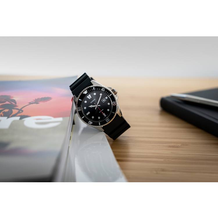 Casio watch MDV-107 stainless steel rotating bezel black strap (British brand)