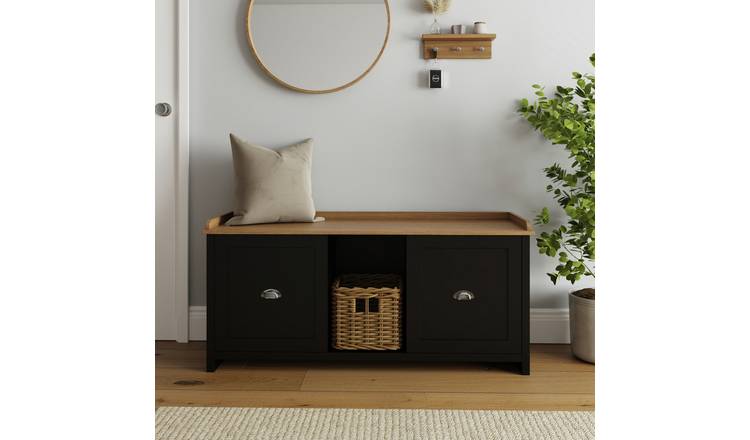 GFW Lancaster 2 door shoe storage bench black (British brand)