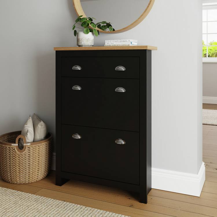 GFW Lancaster shoe storage cabinet black H108cm (British brand)