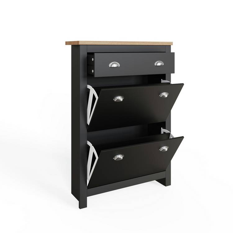 GFW Lancaster shoe storage cabinet black H108cm (British brand)